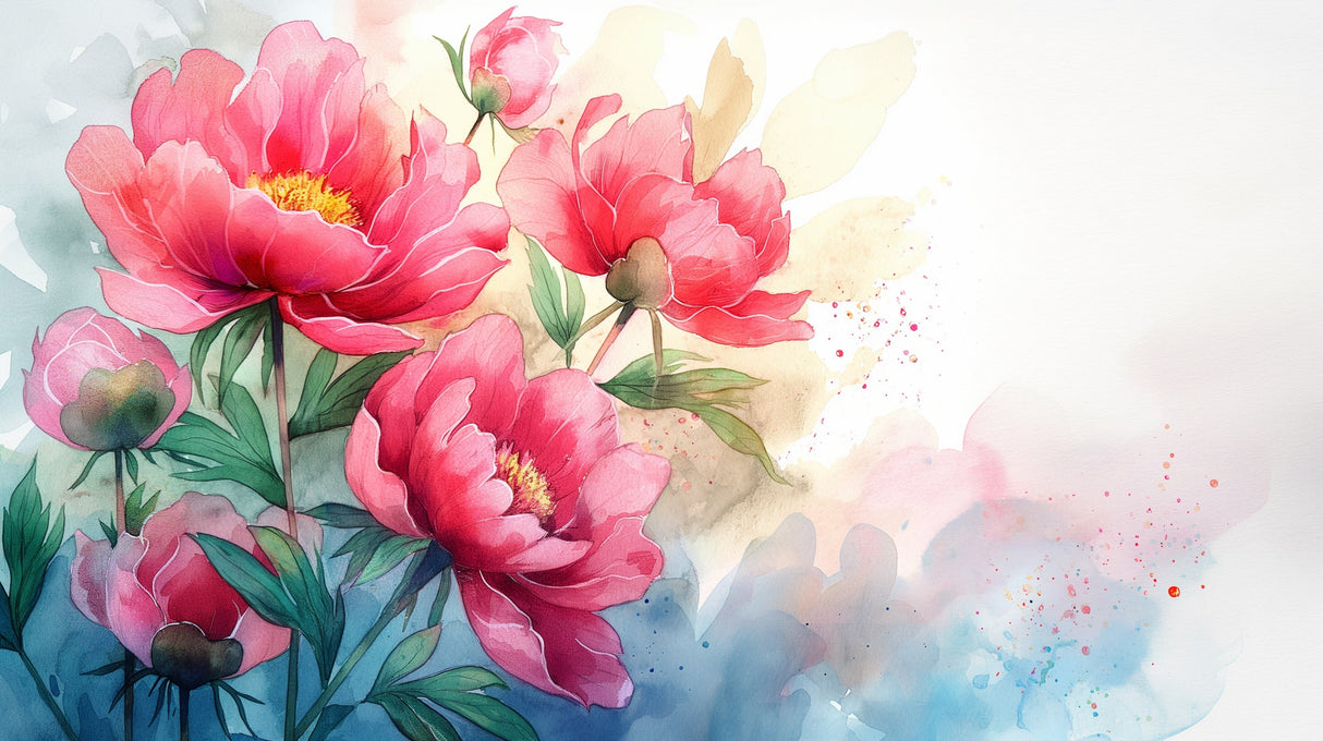 Pink Peony Watercolor Wallpaper design file showing full floral pattern and color detail