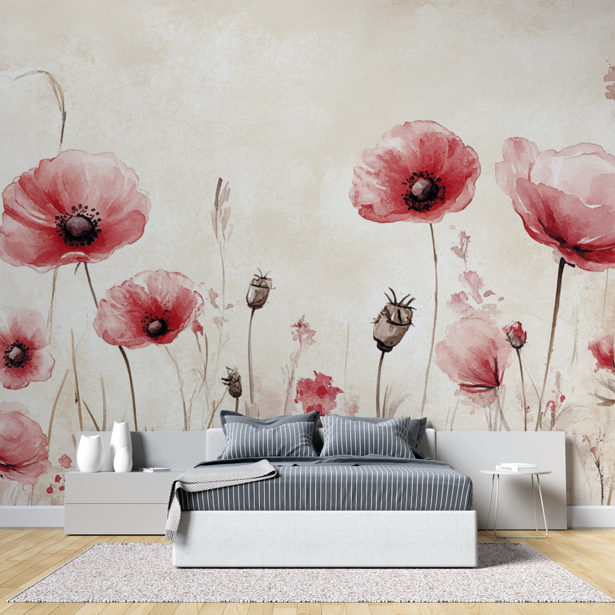 Watercolor Floral Wallpaper creating calm atmosphere in dining room