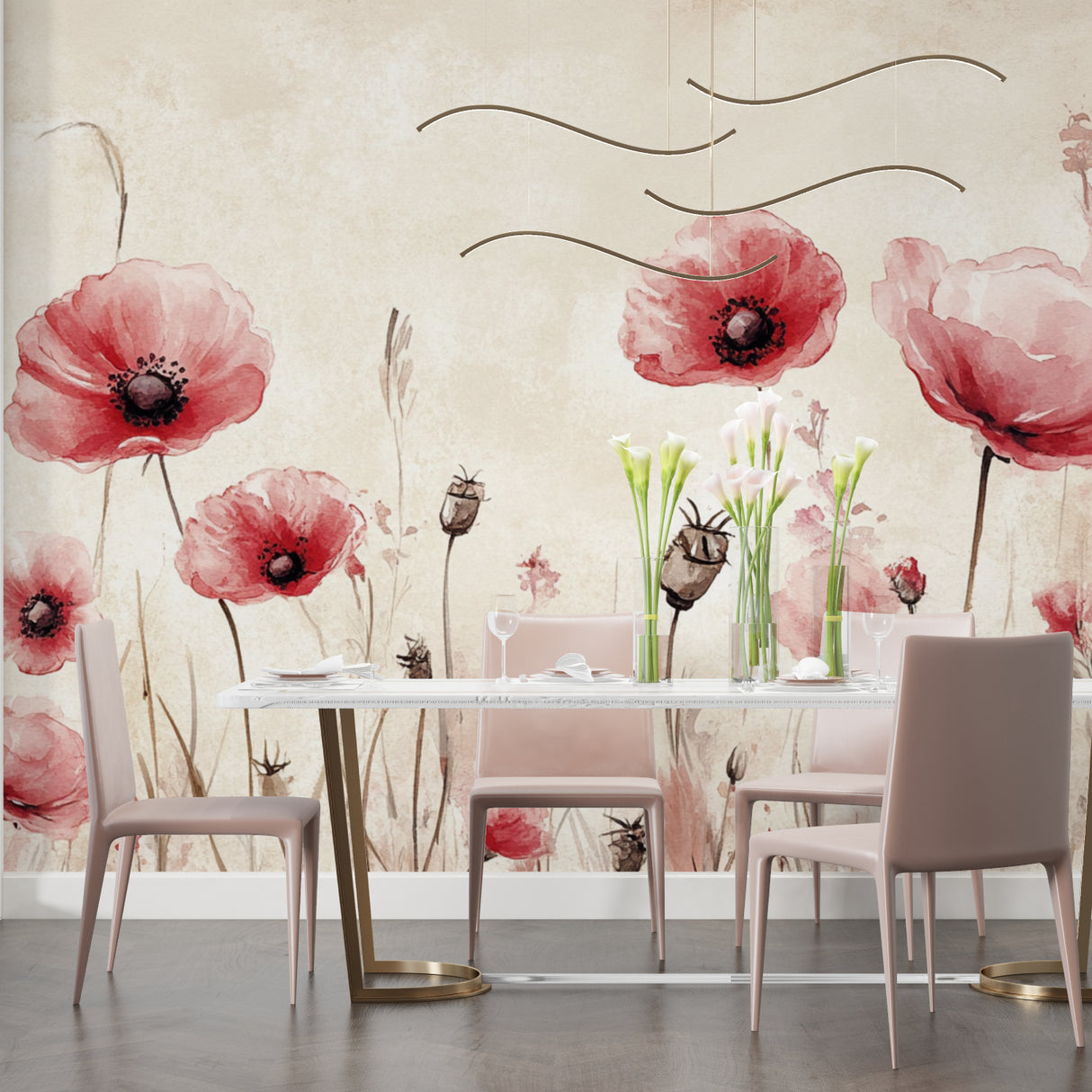Pink Floral Wall Mural bringing nature indoors in cozy living room setting
