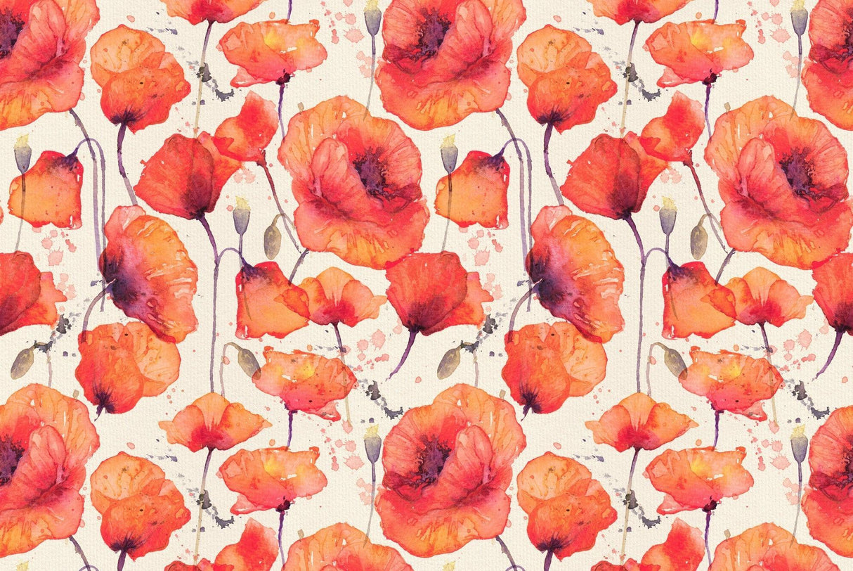 Orange poppy watercolor wallpaper design file showing full pattern detail