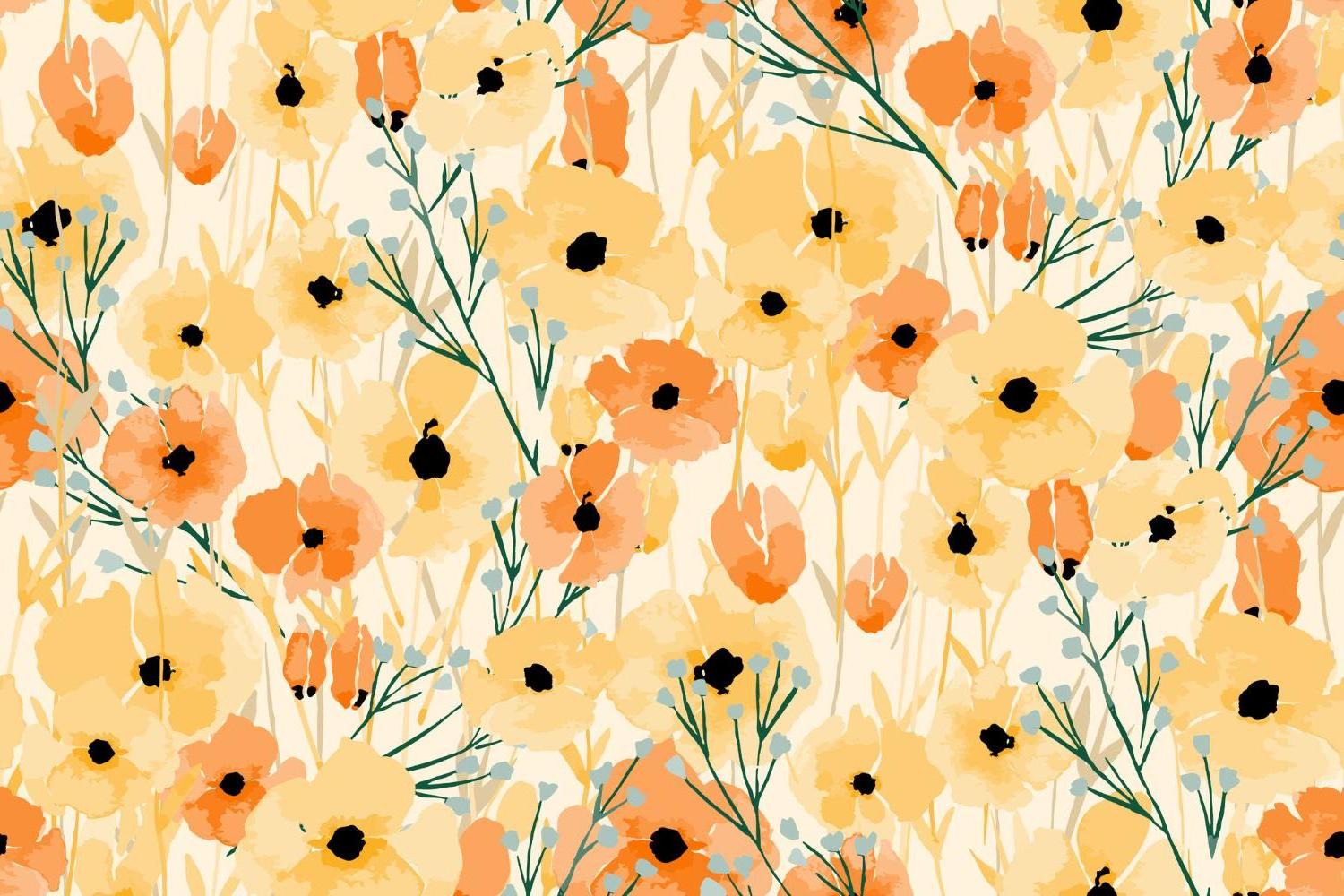 Watercolor Poppy design file showing detailed peach and yellow flower pattern