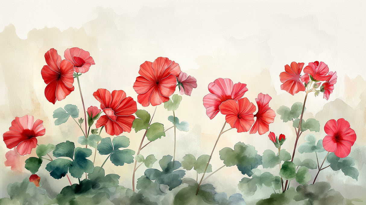 Watercolor Red Geranium design file showing detailed floral pattern and green leaves