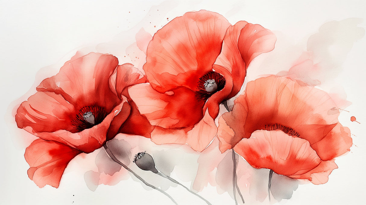 Watercolor red poppies design file showing the full pattern and rich color details