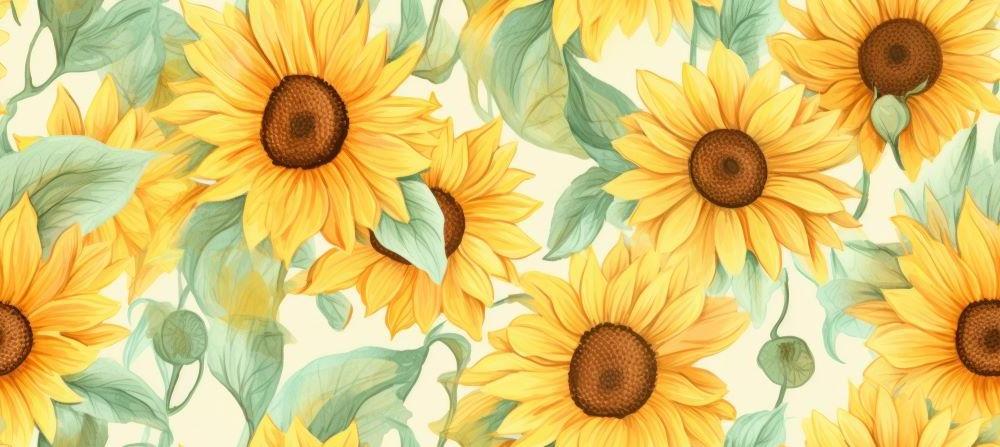 Watercolor sunflower wallpaper design file showing detailed yellow blooms and green leaves pattern