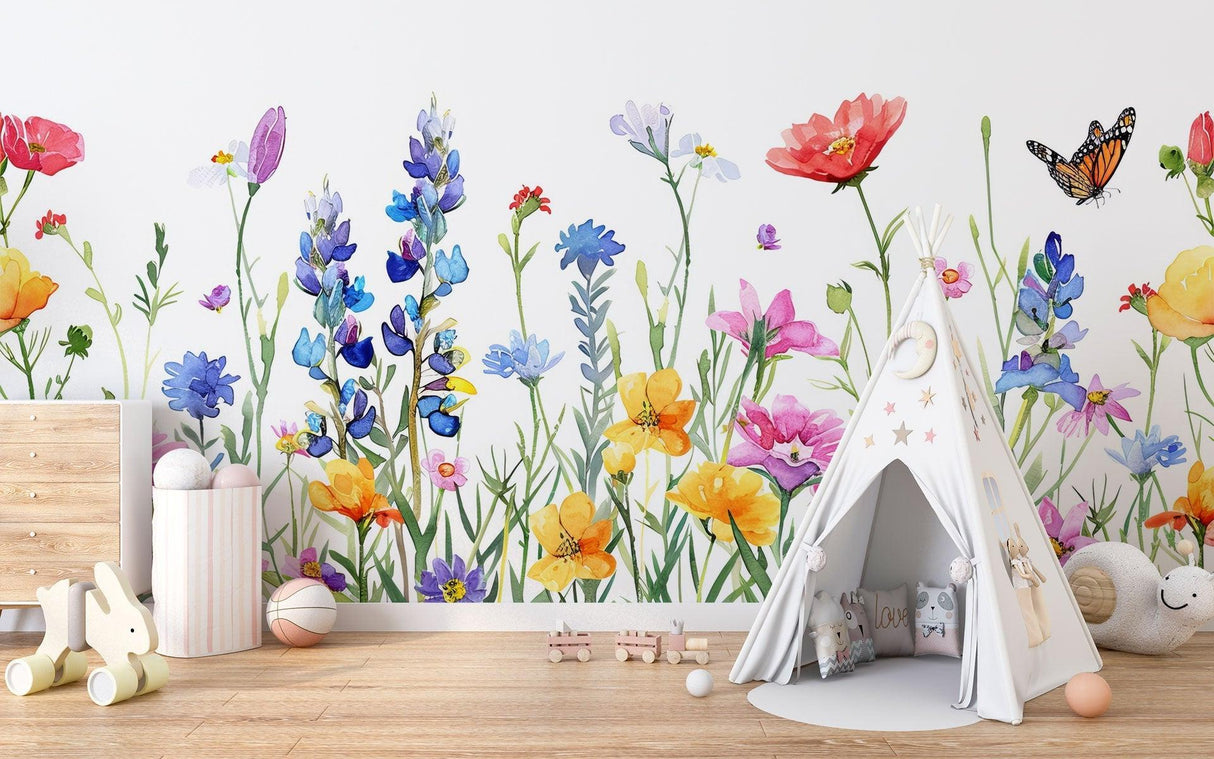 Floral wall design bringing nature indoors in a dining room setting