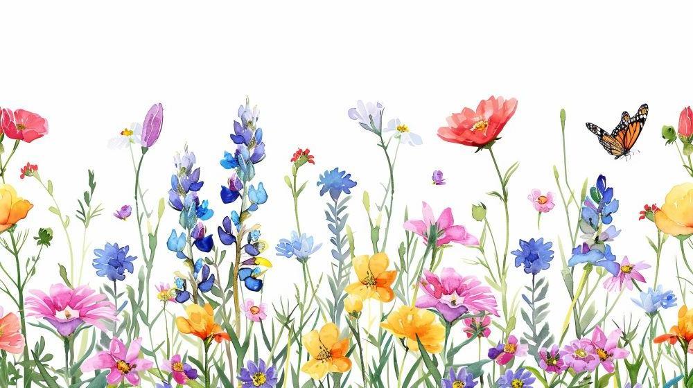 Watercolor wildflower and butterfly design file showing intricate pattern details