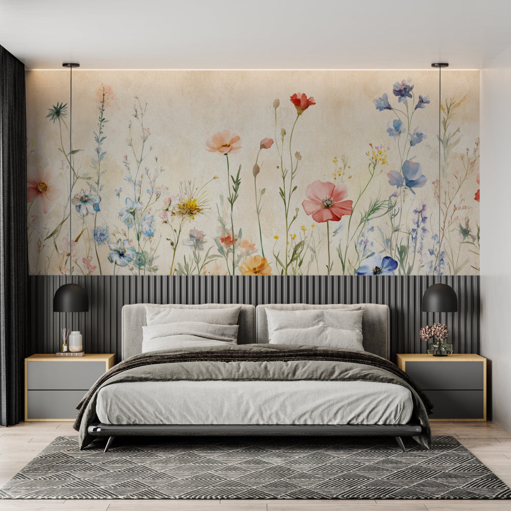 Floral Wall Mural showcased in home office with natural decor elements