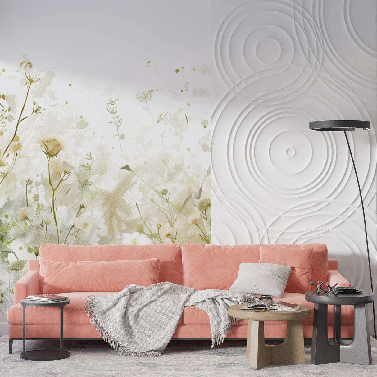 Botanical Wall Mural showcasing golden flowers in an elegant dining space