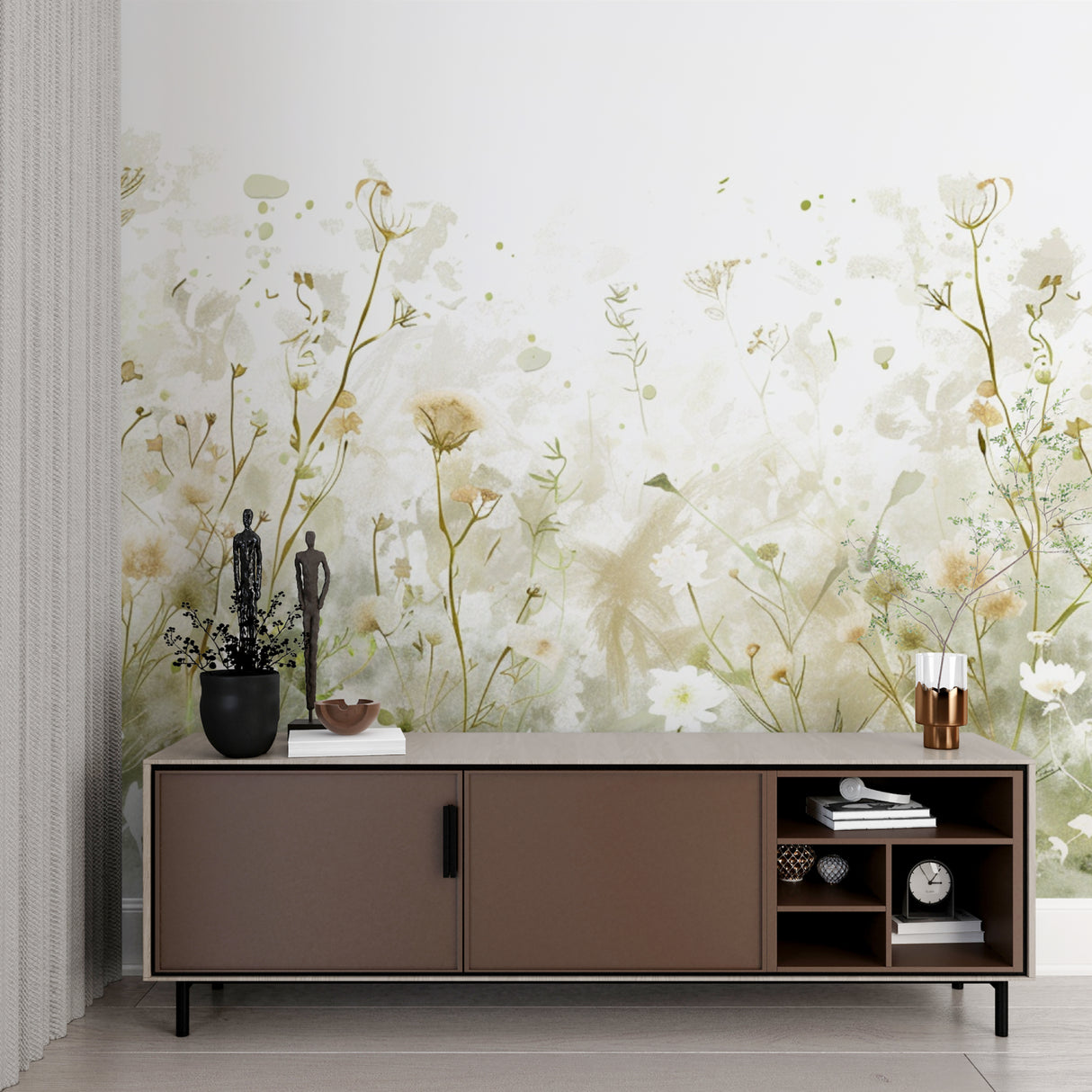 Floral Wallpaper Mural bringing nature's charm to a cozy bedroom