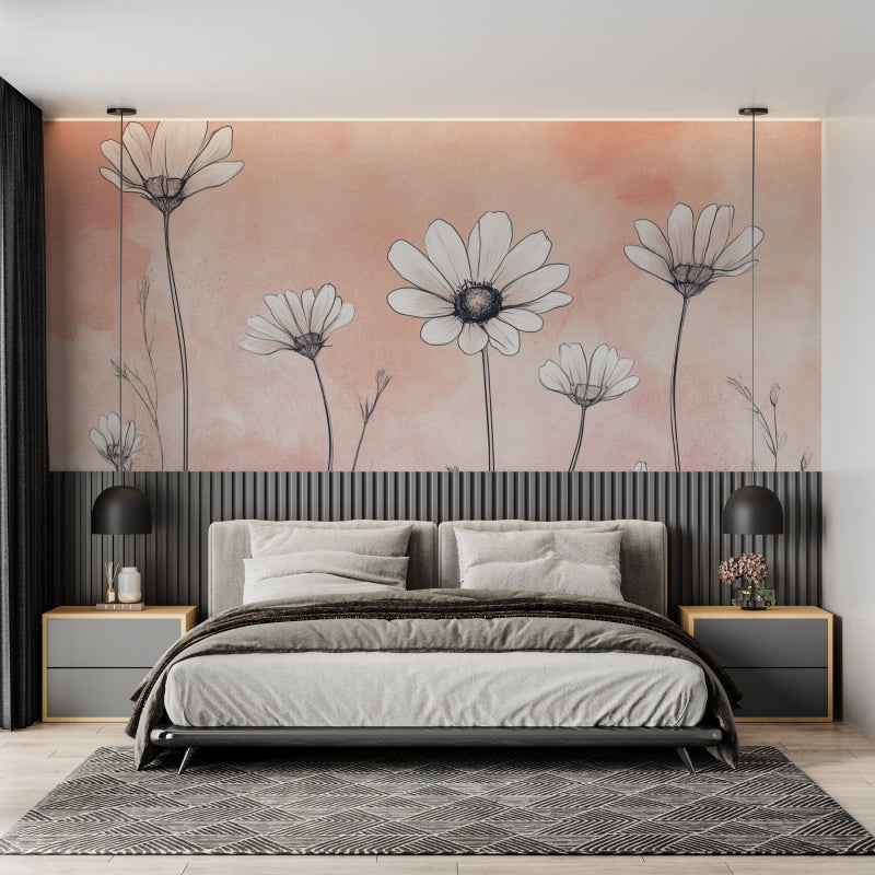 Pink daisy wall mural creating a cozy atmosphere in a teenage bedroom