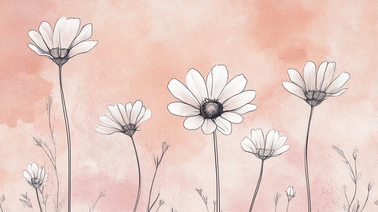 Design file showing detailed white daisy pattern on pink background
