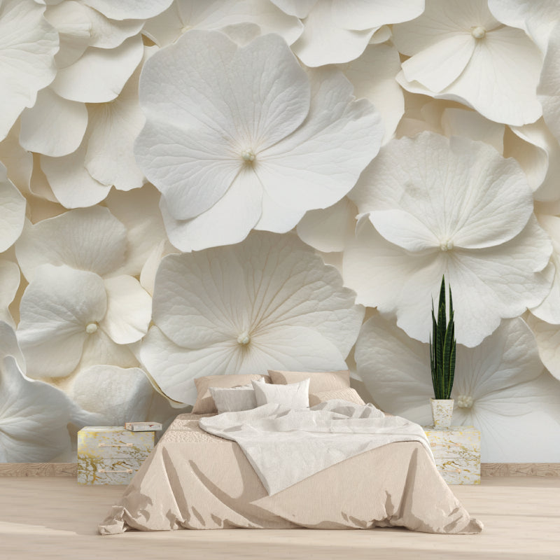 Delicate white petal wallpaper bringing elegance to dining room wall