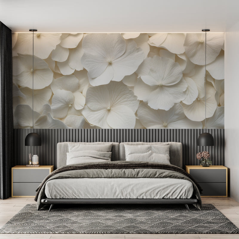 Large scale floral mural wallpaper making living room feel fresh and bright