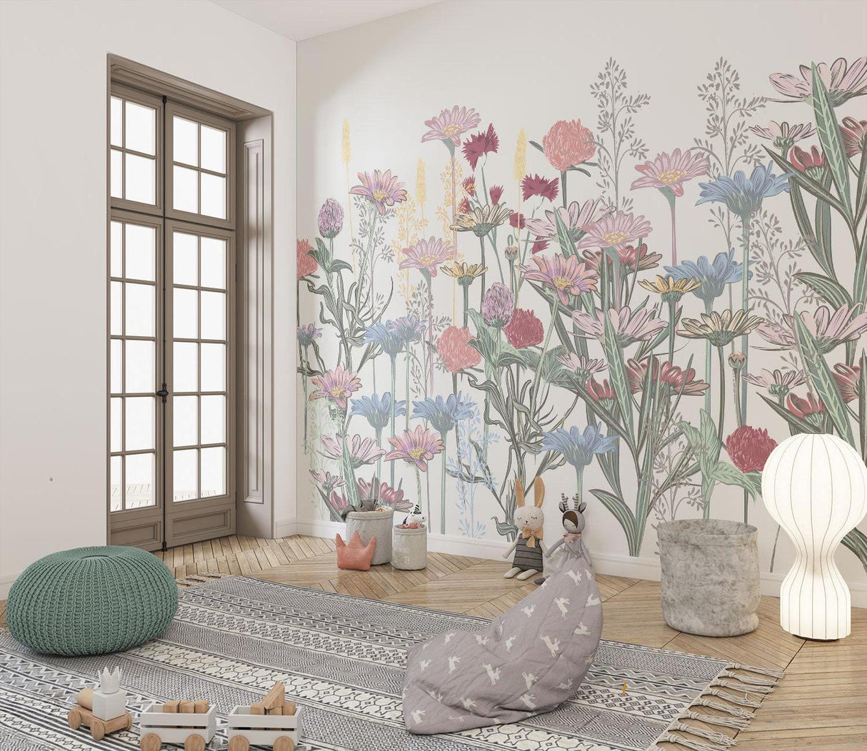 Botanical garden wallpaper transforming a home office into a fresh workspace