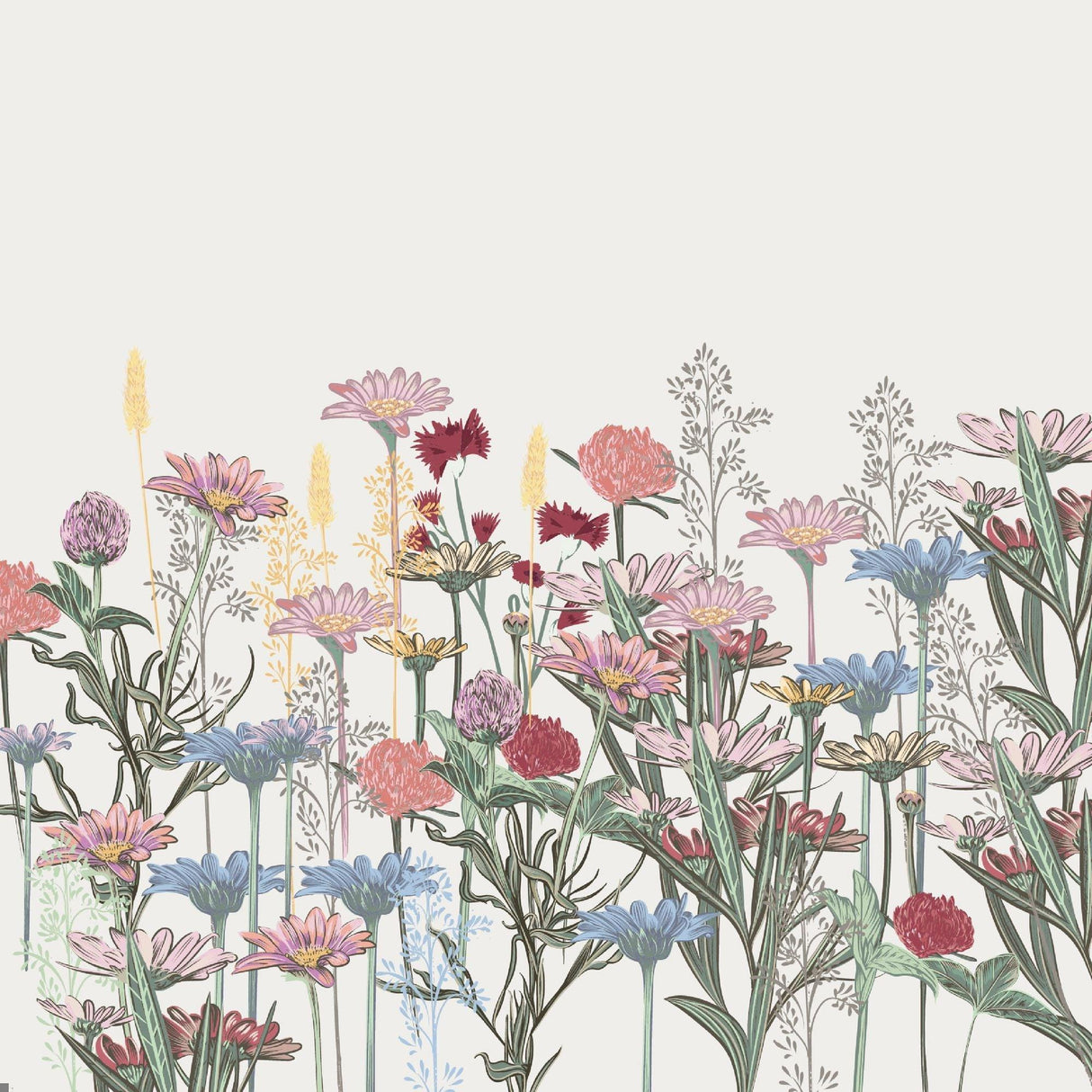 Detailed design file showing the complete wildflower garden pattern with soft pastels and delicate botanicals