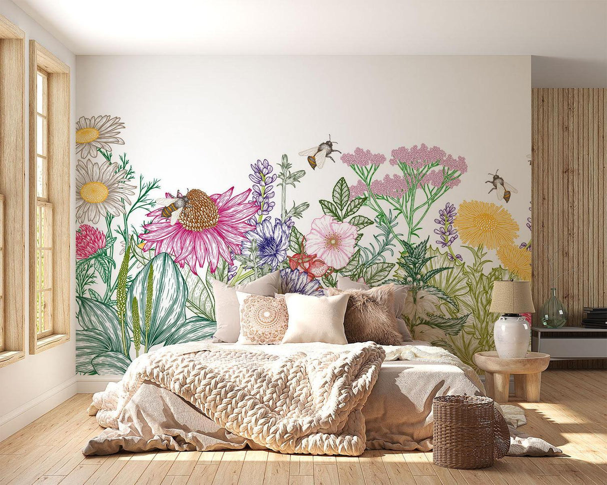 Floral Wallpaper creating a fresh feel in a bathroom space