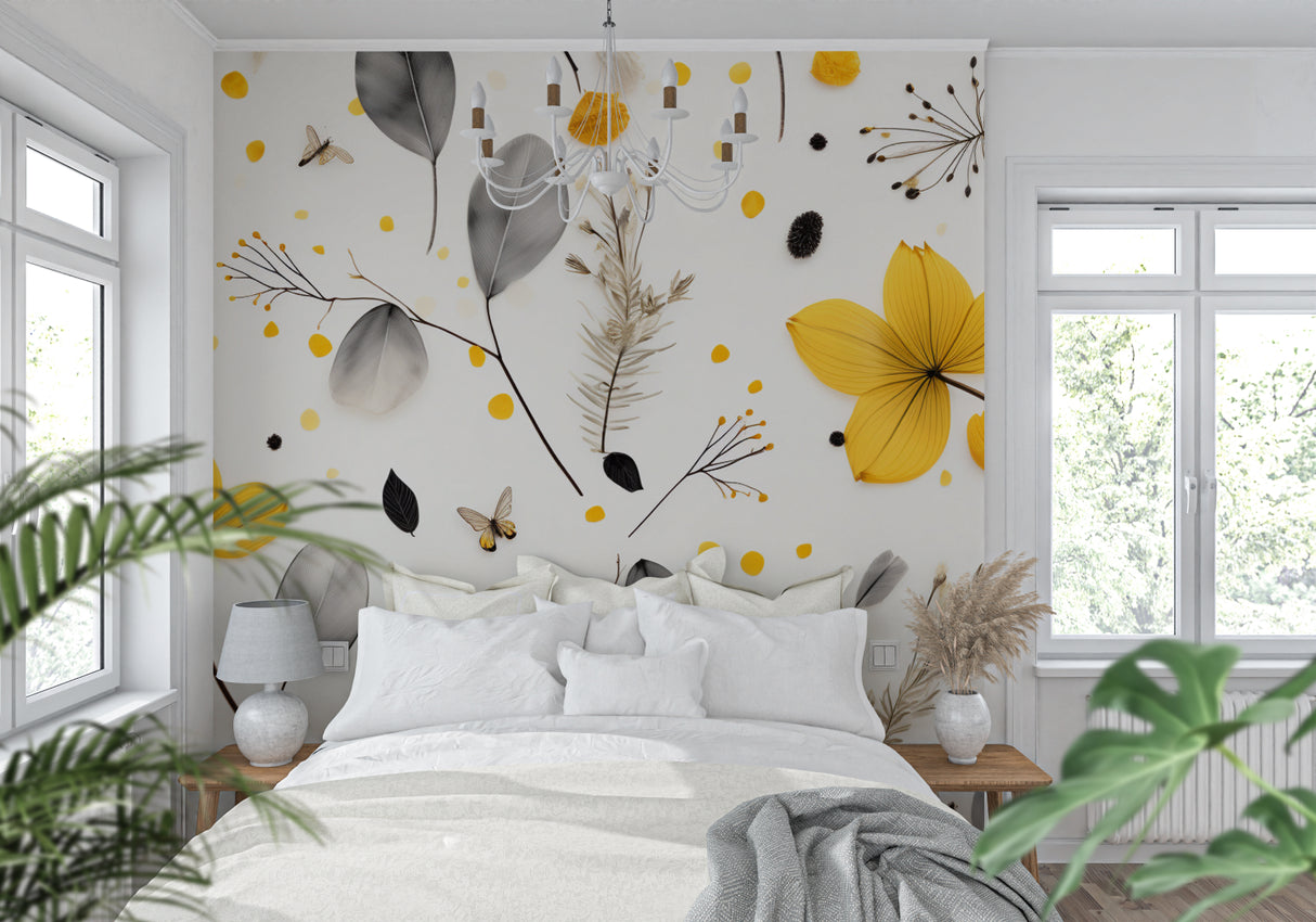 Modern floral mural making a bedroom feel fresh and bright