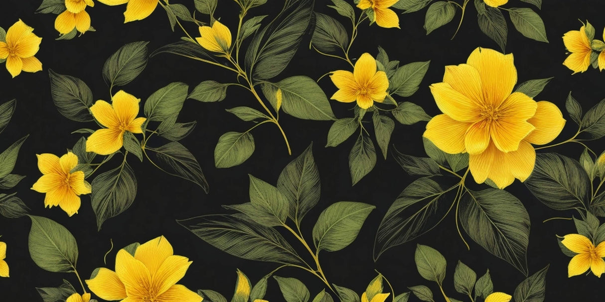 Yellow blooms on black background design file showing intricate floral pattern details