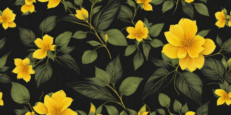 Yellow blooms on black background design file showing intricate floral pattern details