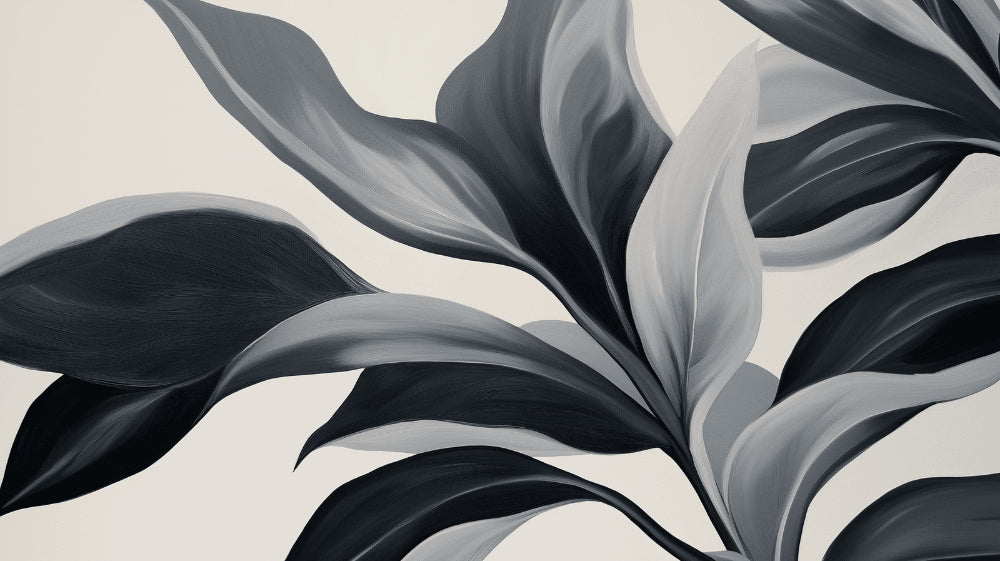 Abstract black and grey foliage design file showing detailed leaf pattern and texture
