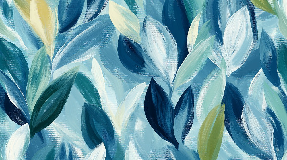 Abstract blue and yellow leaves design file showing detailed botanical pattern and rich color depth