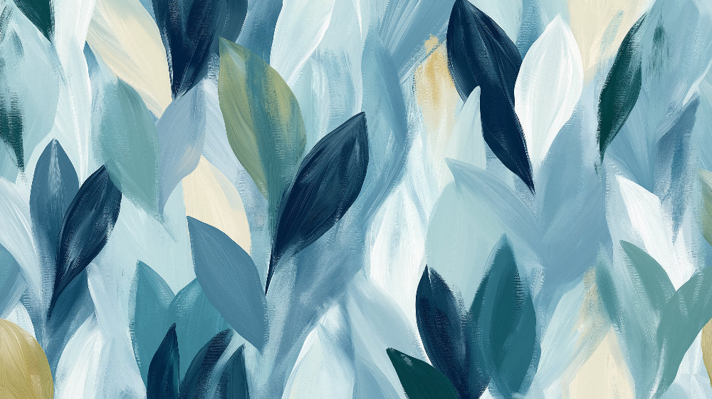 Abstract blue foliage wallpaper design file showing detailed leaf pattern and color variations