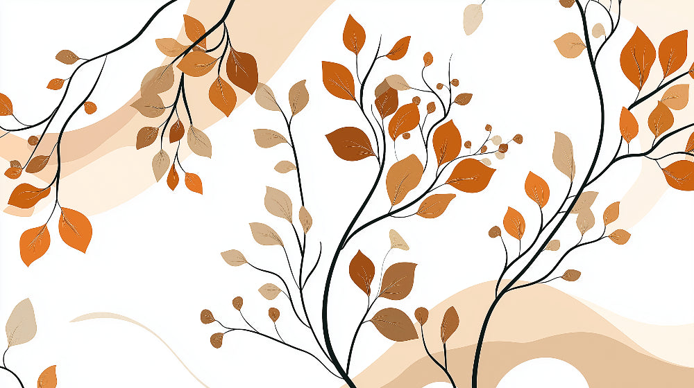 Autumn branches foliage wallpaper design file showing terracotta leaves pattern on white background