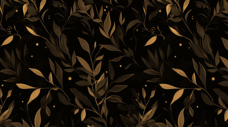 Black and gold botanical pattern design file showing intricate leaf details and golden accents