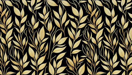 Black and gold foliage wallpaper design file showing intricate leaf pattern and metallic details