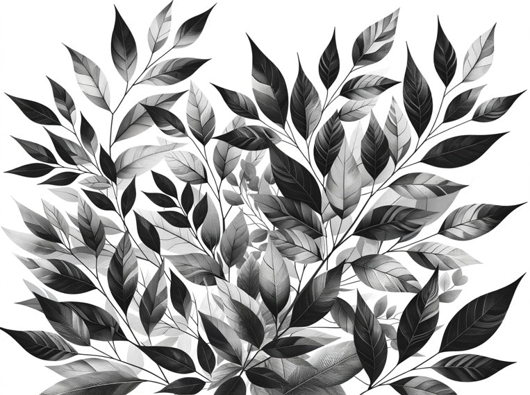 Black and white botanical leaf pattern design file showing detailed foliage arrangement