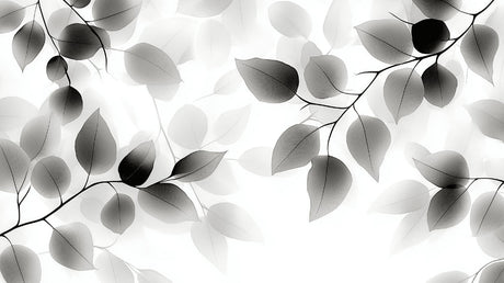 Monochrome foliage wallpaper design file showing detailed leaf pattern and ethereal shadows