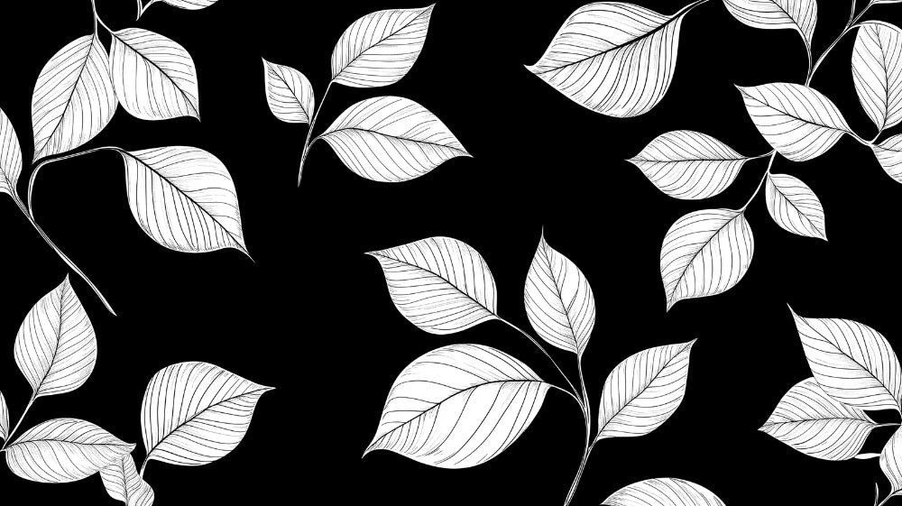 Botanical line art design file showing detailed black and white leaf pattern