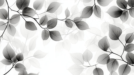 Minimalist black and white leaf pattern design file showing detailed transparent foliage effect