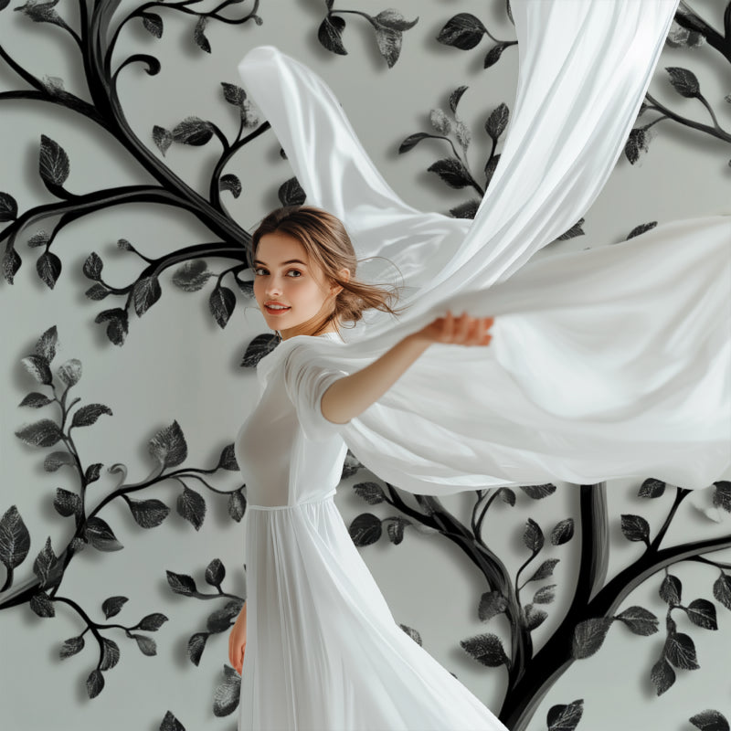 Baroque leaf pattern wallpaper in hallway with contemporary lighting