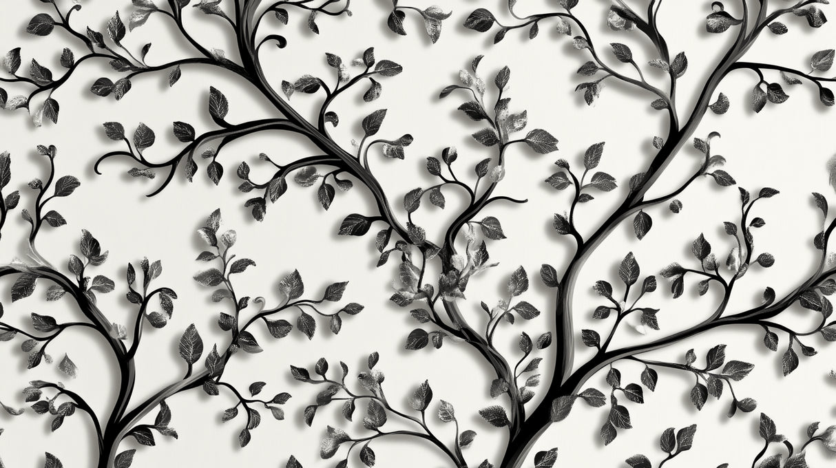 Black baroque foliage wallpaper design file showing intricate leaf pattern detail