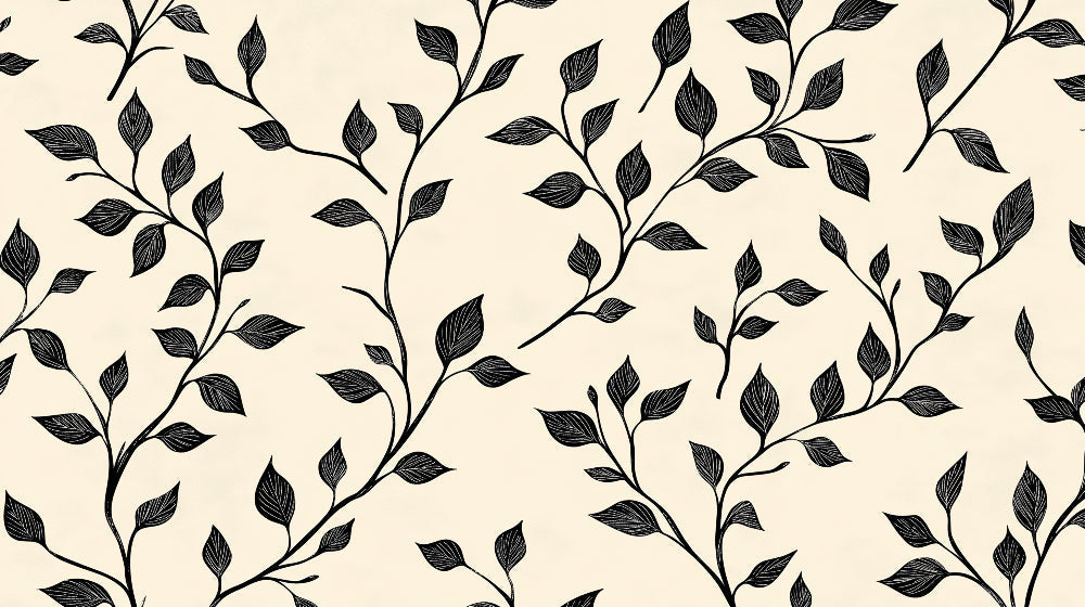 Black leaves on cream pattern design file showing detailed botanical wallpaper pattern