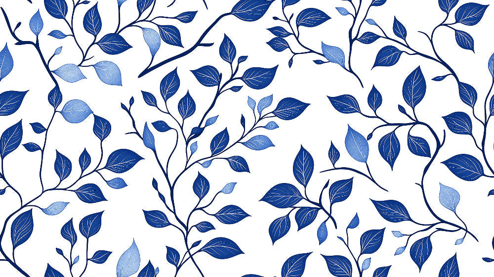 Blue foliage pattern design file showing detailed botanical elements on white background