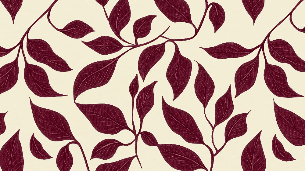 Burgundy leaves on cream design file showing detailed botanical pattern and texture
