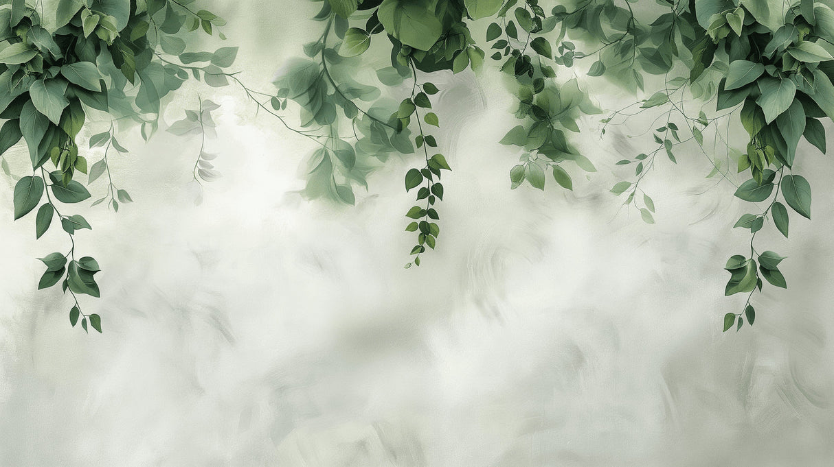 Green leaves wallpaper design file showing detailed botanical pattern on white background