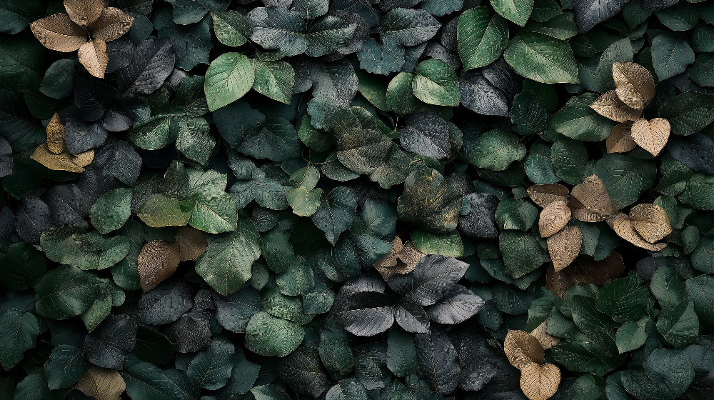 Botanical green and gold leaf pattern design file showing intricate leaf details and rich color depth