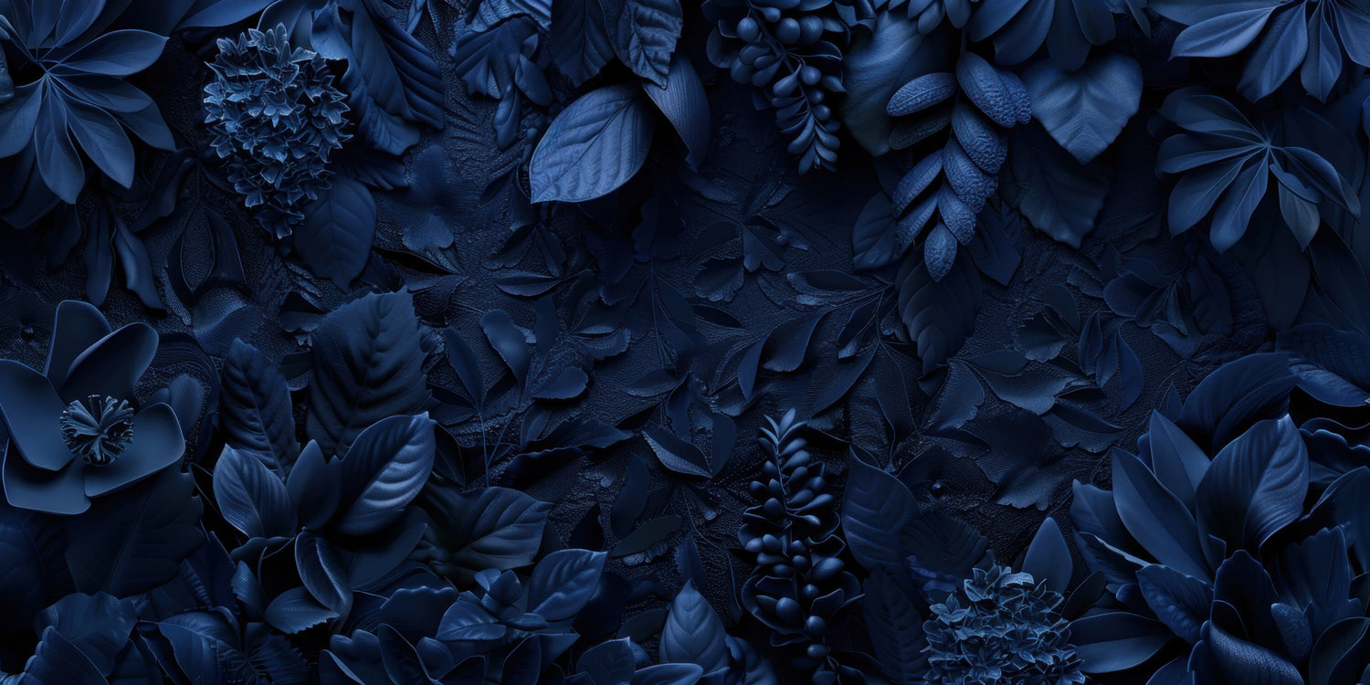 Deep blue textured leaves design file showing intricate leaf pattern detail