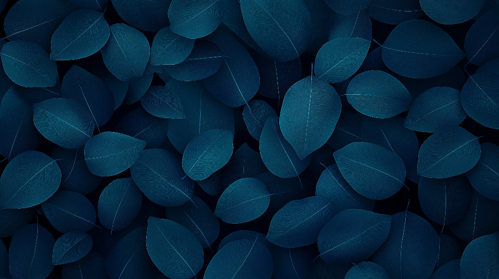 Deep blue textured leaves wallpaper design file showing intricate botanical pattern and rich details