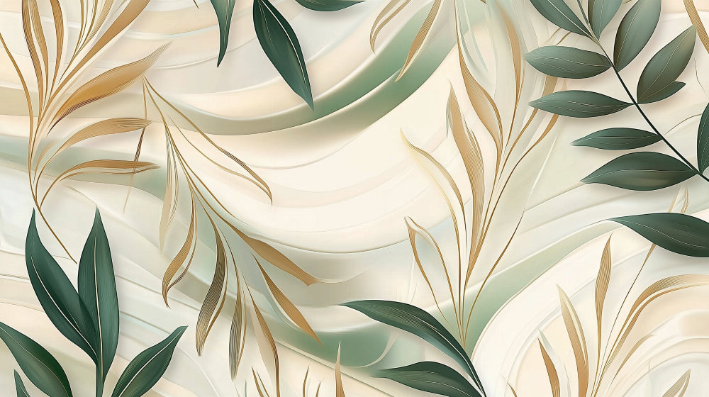 Green and gold leaf pattern design file showing intricate botanical details and metallic accents