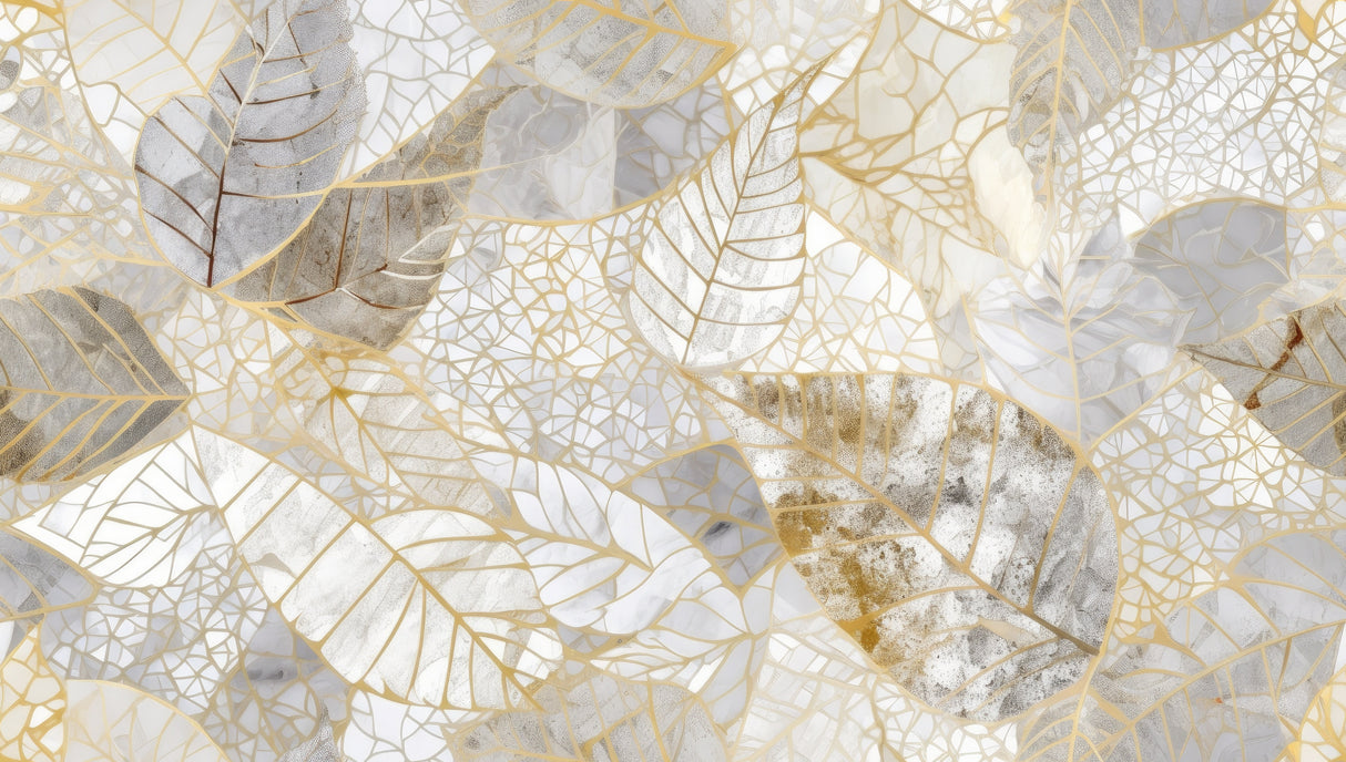 Design file of gold and grey geometric leaf pattern showing intricate botanical details