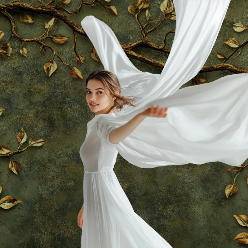 Nature-inspired mural bringing sophistication to master bedroom accent wall