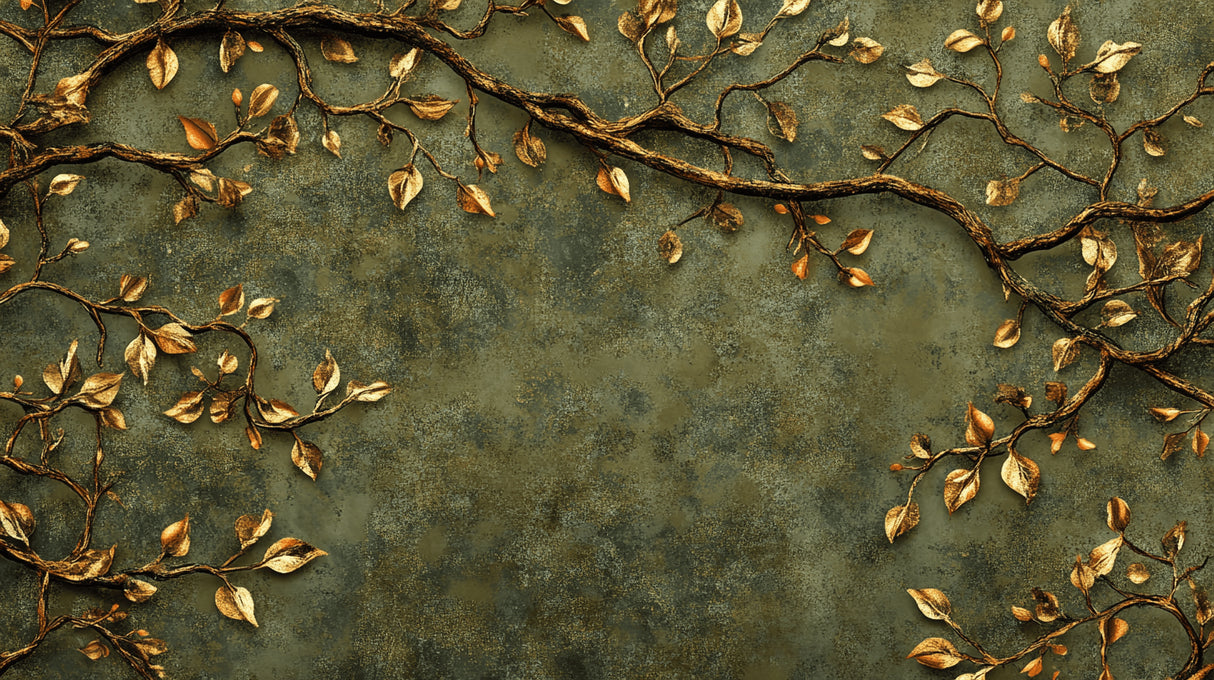 Golden leaves on emerald texture design file showing intricate botanical pattern