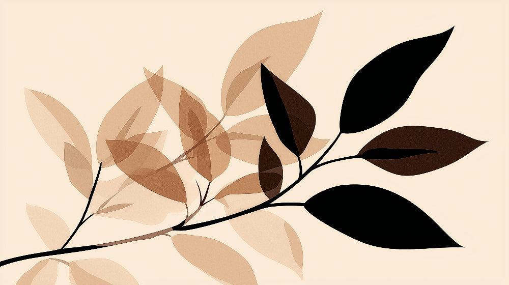 Minimalist beige and black foliage wallpaper design file showing delicate leaf pattern