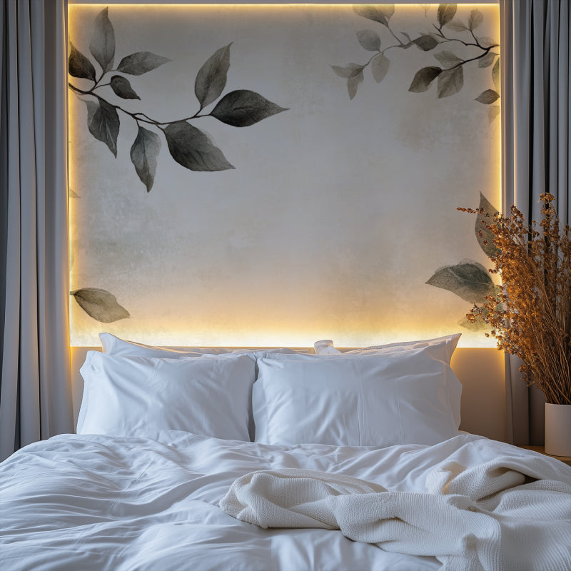 Nature-inspired wall mural creating depth in an entrance hallway