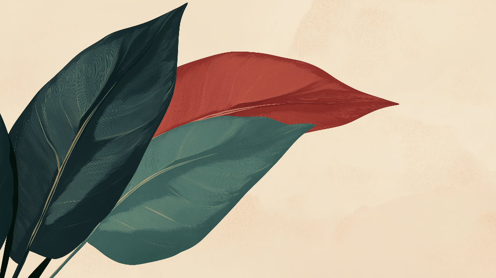 Minimalist foliage wallpaper design file showing detailed leaf pattern in green and terracotta