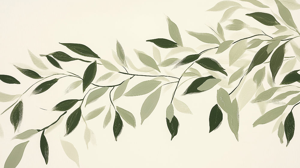 Botanical leaf wallpaper design file showing detailed green foliage pattern on beige background